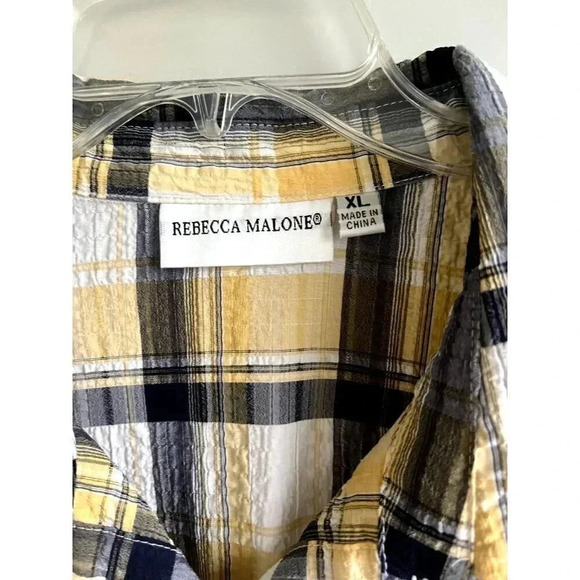 REBECCA MALONE WOMENS SIZE XL 3/4 SLEEVE YELLOW NAVY BLUE BUTTON BLOUSE NWOT - Picture 3 of 7
